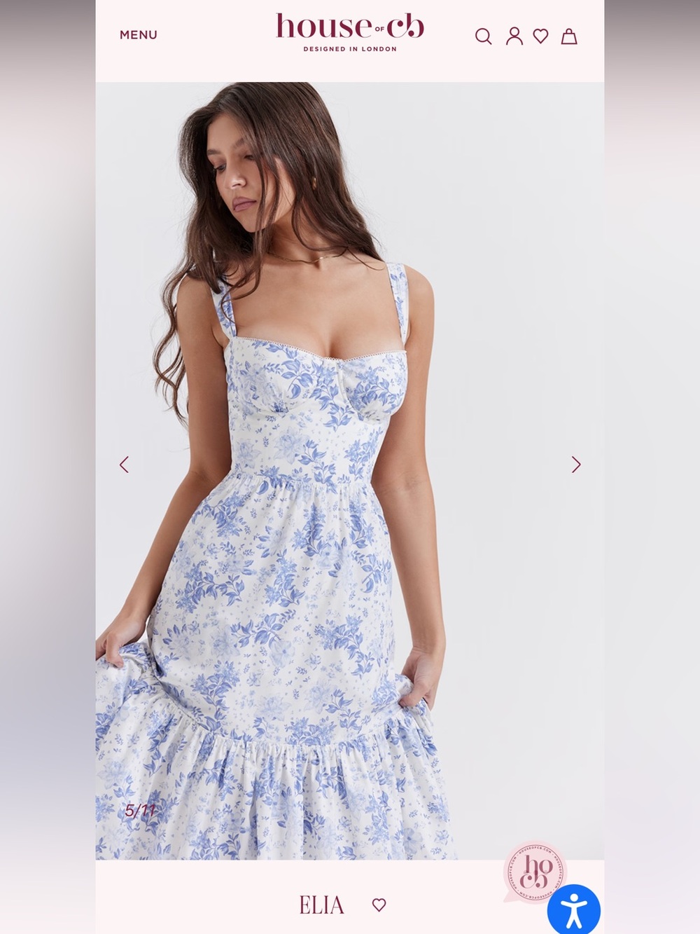 House of CB Elia White and Blue Floral Midi Dress